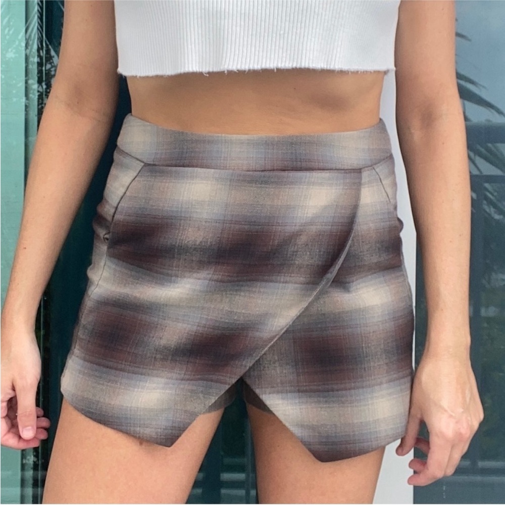 Gray Plaid Mini Skort Shorts